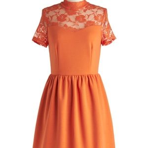 Modcloth Orange Dress with Lace Detail